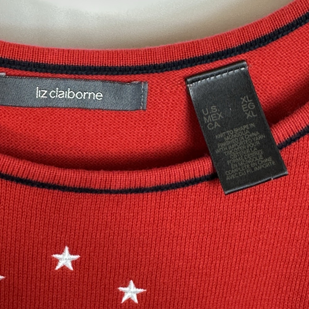 Liz‎ Claiborne Red Knit Tank Top Women's XL Embroidered Stars 100% Cotton - Picture 4 of 6